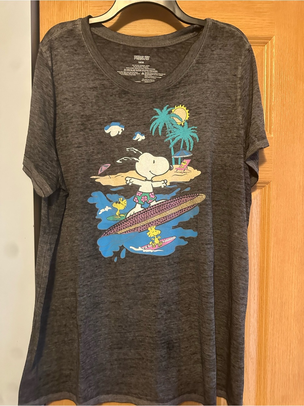 Peanuts Gray Surfing Snoopy Graphic Tee